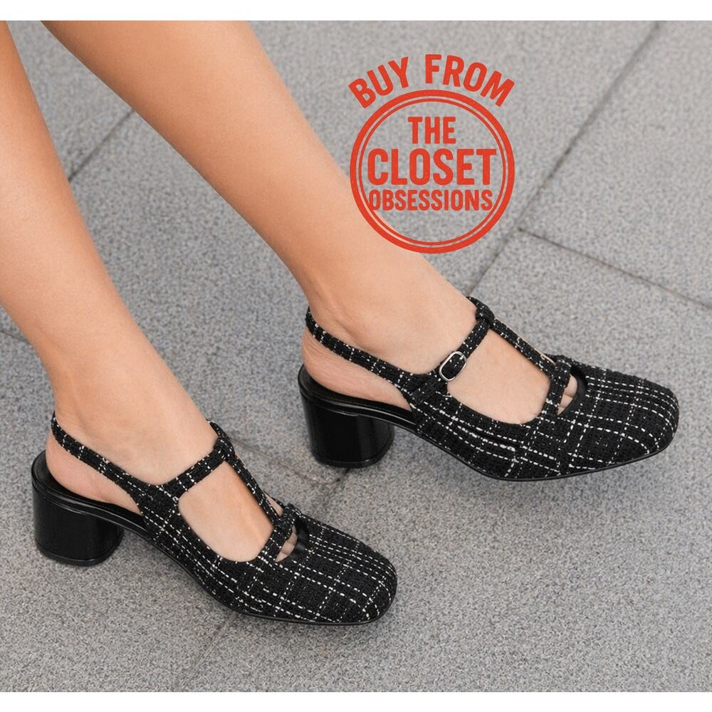 ZARA Textured Slingbacks NWT 🖤 Tweed Fabric Block Heel Size 7.5 8 - Picture 3 of 16